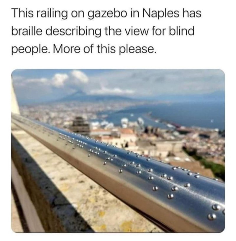 Sky - This railing on gazebo in Naples has braille describing the view for blind people. More of this please.