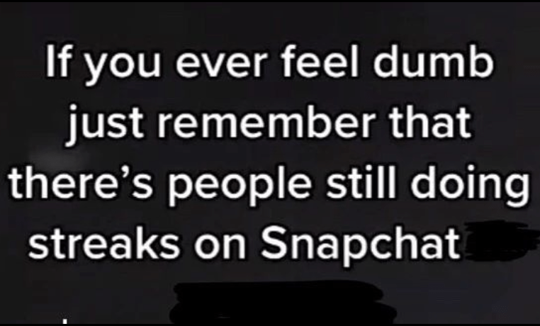 Black - If you ever feel dumb just remember that there's people still doing streaks on Snapchat