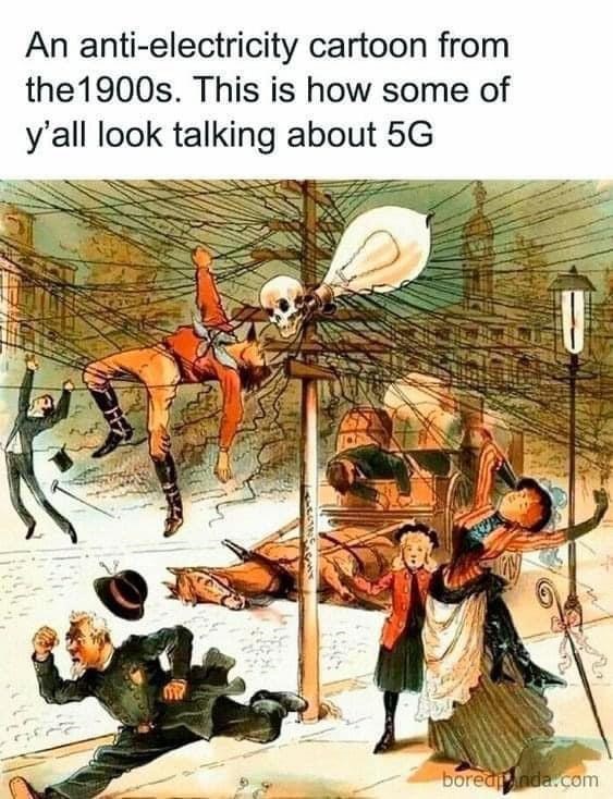 Organism - An anti-electricity cartoon from the 1900s. This is how some of y'all look talking about 5G For boredpanda.com